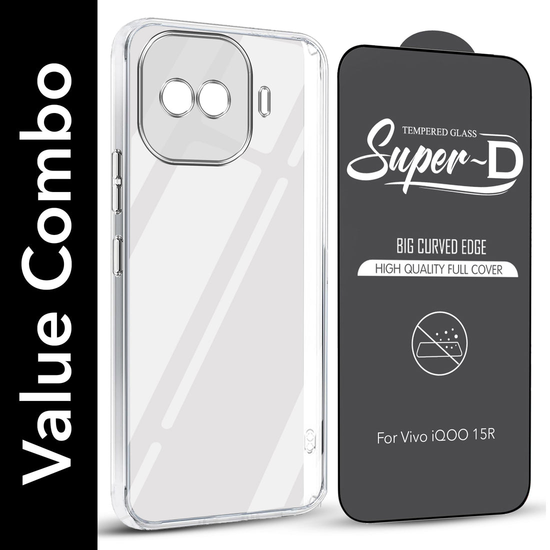 For Vivo iQOO 15R 5G Combo with Back Cover and 9H Tempered Glass (Lifetime Anti-Yellow | Sleek Hard Crystal | Oleophobic Coating Screen Glass)