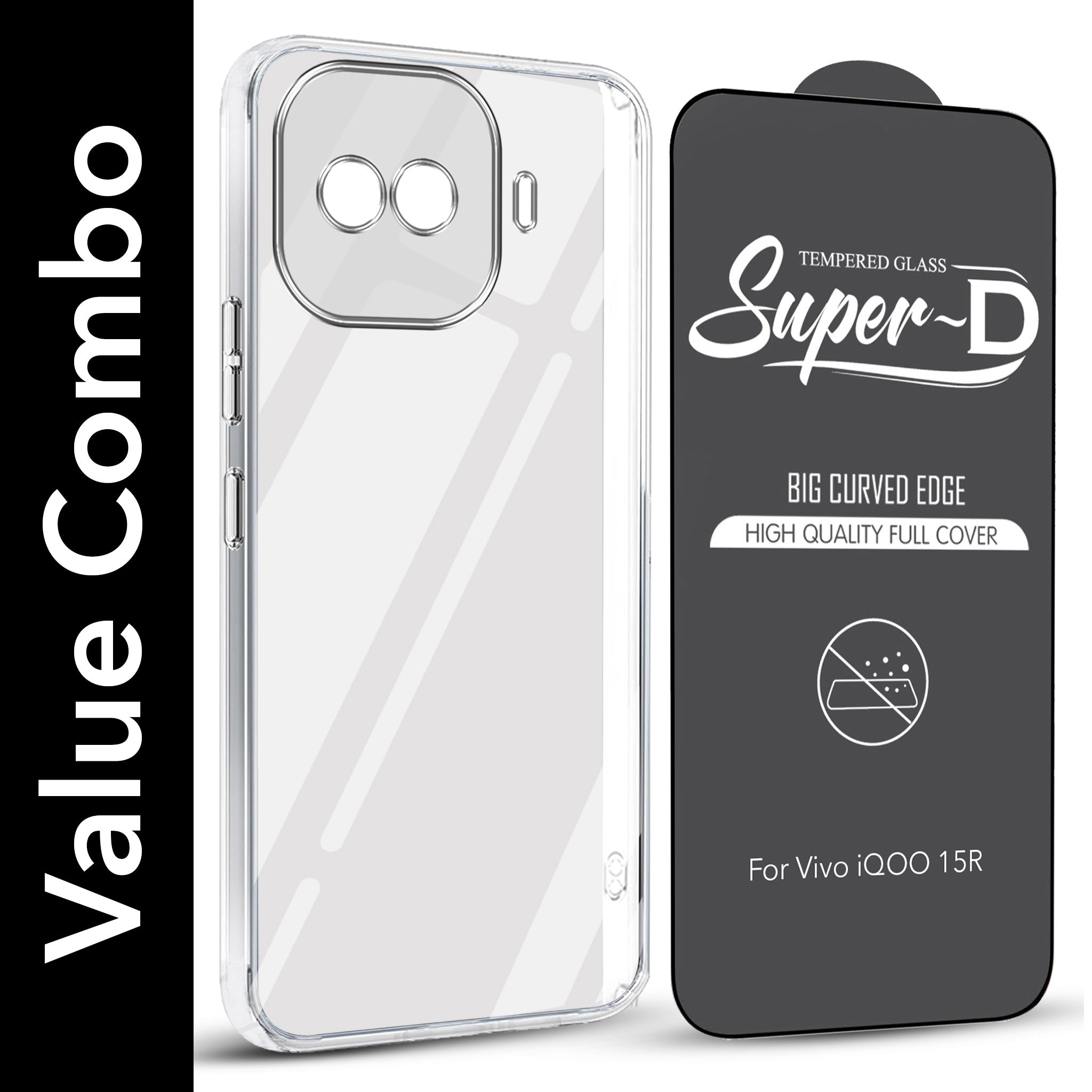 For Vivo iQOO 15R 5G Combo with Back Cover and 9H Tempered Glass (Lifetime Anti-Yellow | Sleek Hard Crystal | Oleophobic Coating Screen Glass)