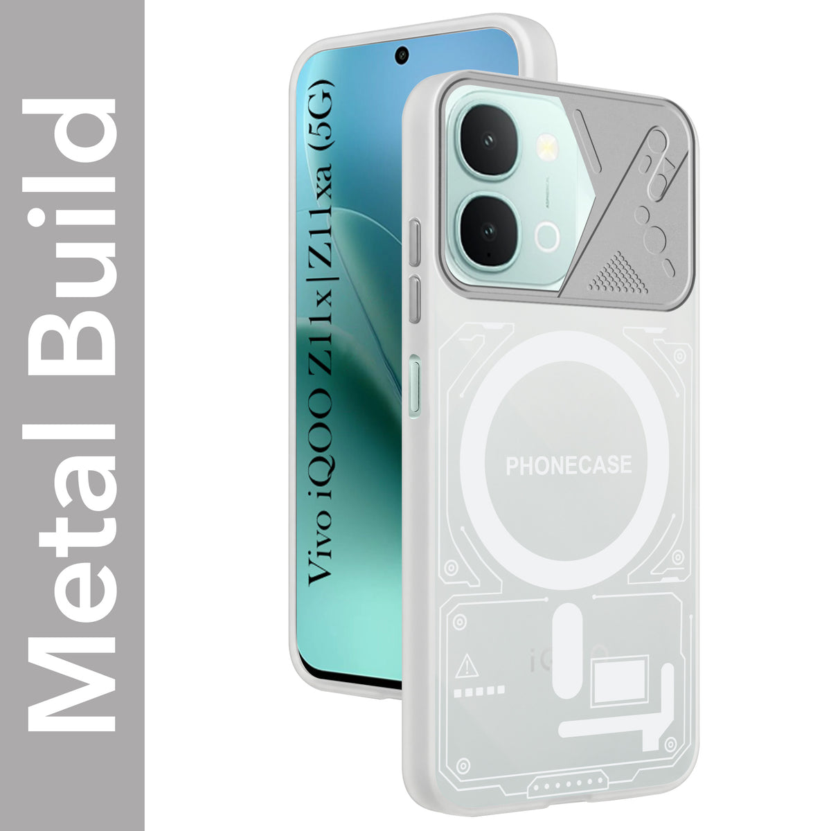 For Vivo iQOO Z11x 5G Metallic Back Cover Case (Metallic Camera Protection & Buttons | Translucent Milky Shade | Hard Polycarbonate)