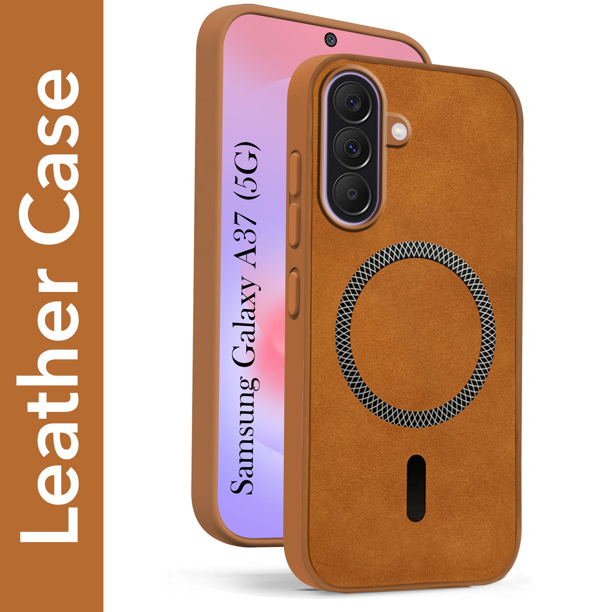 For Samsung Galaxy A37 5G Back Cover Case Leather Finish (MagSafe Compatible Wireless Charging | Soft Touch | Camera Bump Protection)