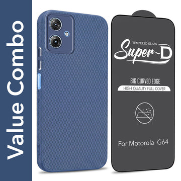 For Motorola Moto G64 5G Combo with Back Cover and 9H Tempered Glass (Liquid Silicone | Camera Protection | Oleophobic Coating Screen Glass)