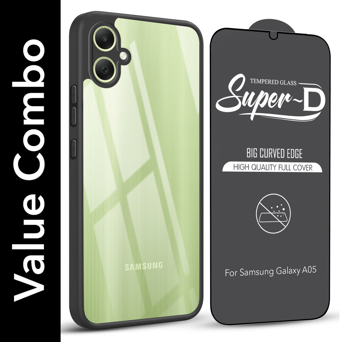 For Samsung Galaxy A05 Combo with Back Cover and 9H Tempered Glass (Lifetime Anti-Yellow | Crystal Clear Shockproof | Oleophobic Coating Screen Glass)