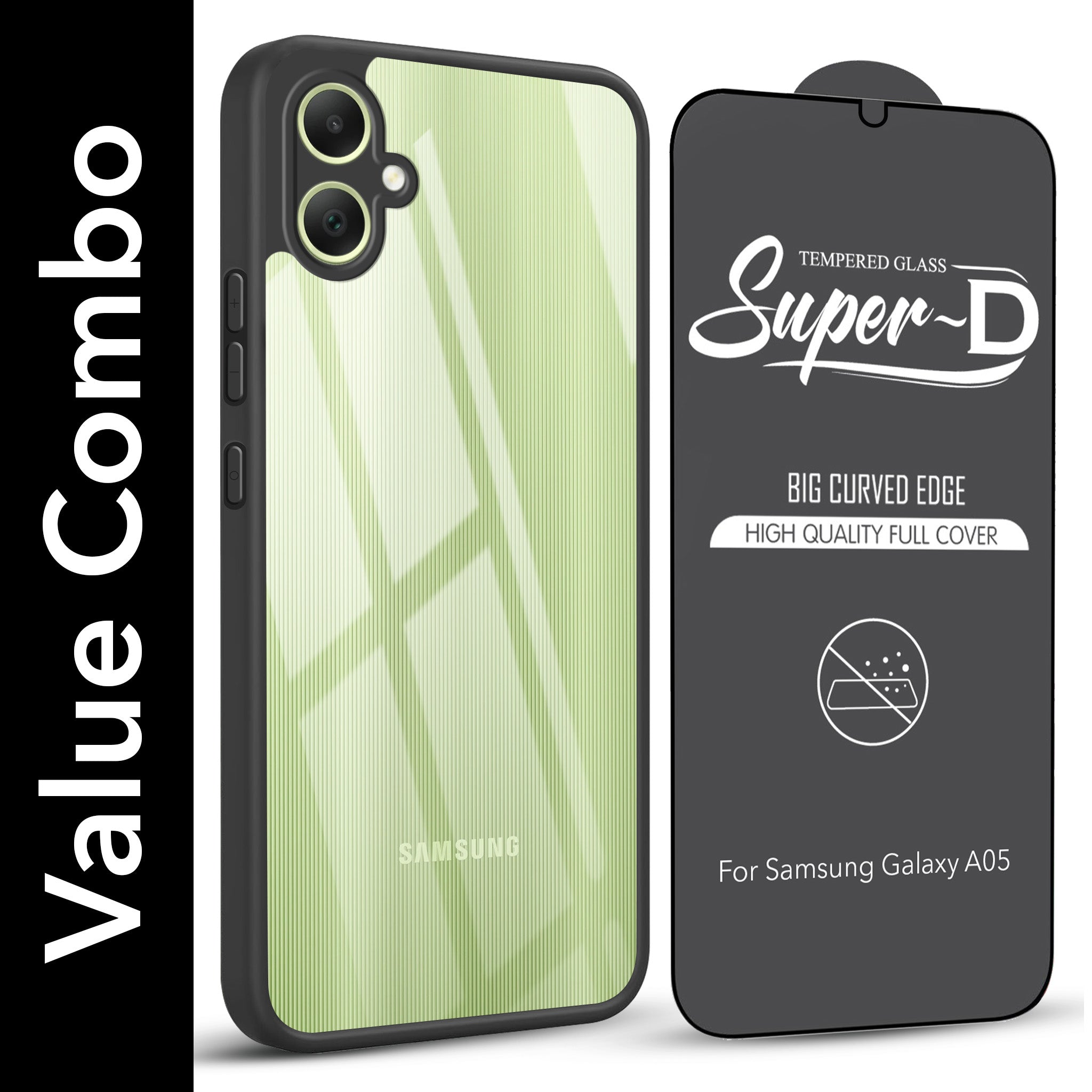 For Samsung Galaxy A05 Combo with Back Cover and 9H Tempered Glass (Lifetime Anti-Yellow | Crystal Clear Shockproof | Oleophobic Coating Screen Glass)