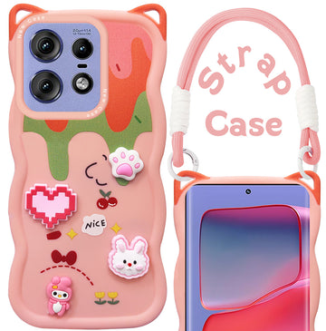 For Motorola Moto Edge 50 Pro Back Case Cover Strap (3D embossed Figures | Strap Holder | 360* Soft Cushion with Camera Bump)