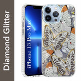 For Apple iPhone 13 Pro Max Back Cover Case (Luxury Floral Glitter Cute Butterfly | Diamond Studded Camera Bump | Girls & Women Design)