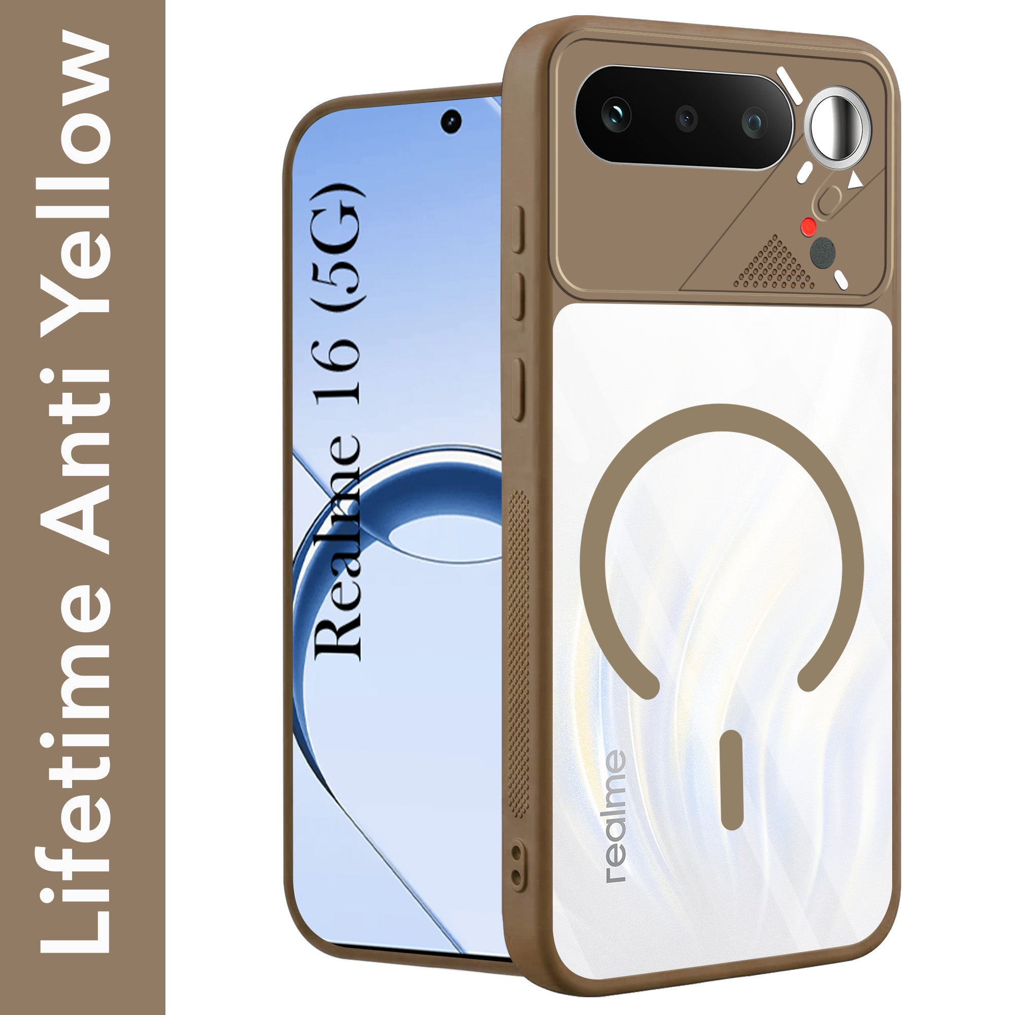 For Realme 16 Back Cover Case Lifetime Anti-Yellow Clear (Camera Protection | Side Grip | Wireless MagSafe Compatible)