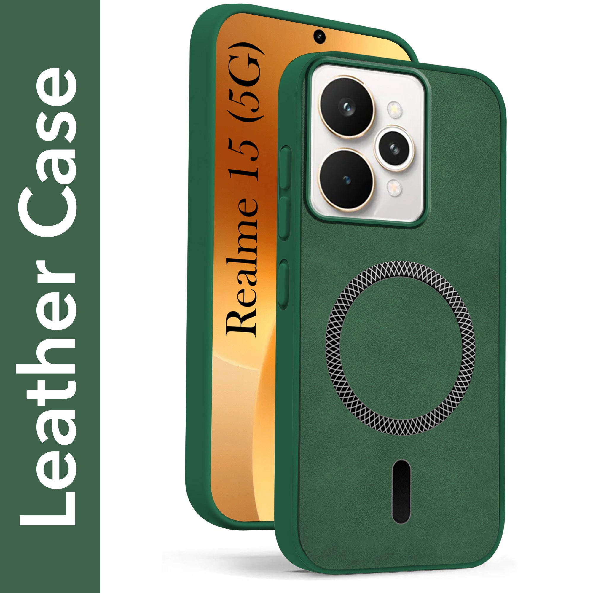For Realme 15 Back Cover Case Leather Finish (MagSafe Compatible Wireless Charging | Soft Touch | Camera Bump Protection)