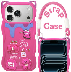 For Apple iPhone 17 Pro Back Case Cover Strap(3D Embossed Figures | Strap Holder | 360* Soft Cushion with Camera Bump)