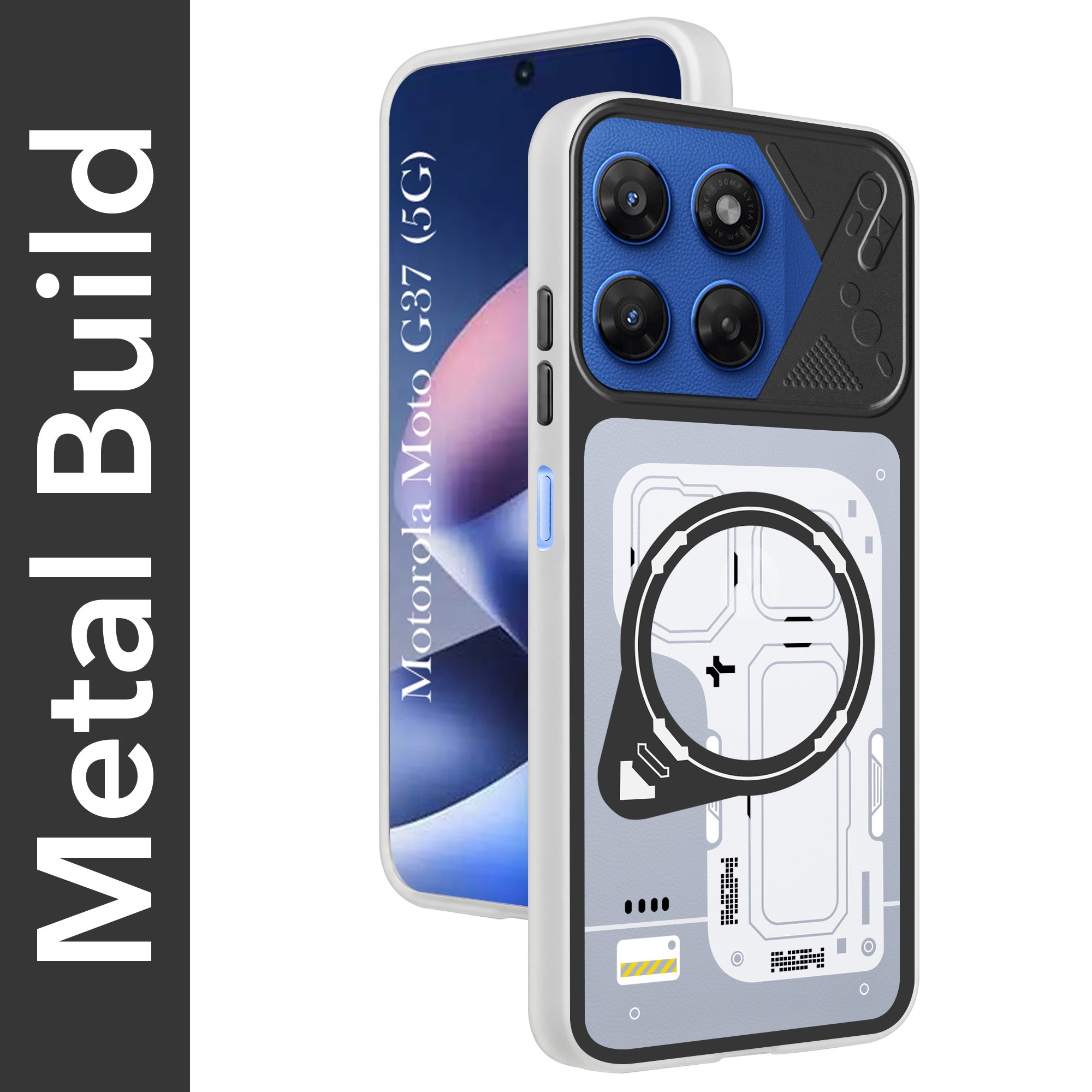For Motorola Moto G37 Metallic Back Cover Case (Metallic Camera Protection & Buttons | Translucent Milky Shade | Hard Polycarbonate)