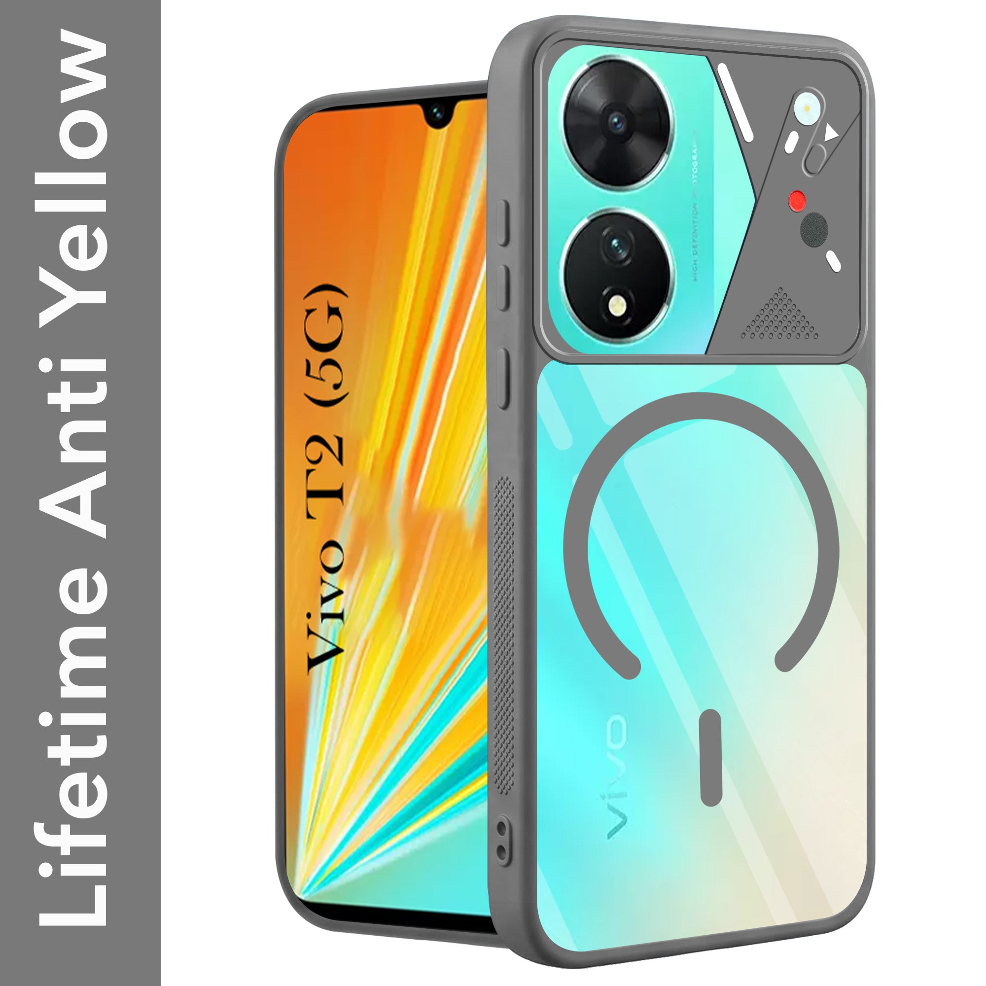 For Vivo T2 Back Cover Case Lifetime Anti-Yellow Clear (Camera Protection | Side Grip | Wireless MagSafe Compatible)