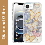 For iPhone 16e Back Cover Case (Luxury Floral Glitter Cute Butterfly | Diamond Studded Camera Bump | Girls & Women Design)