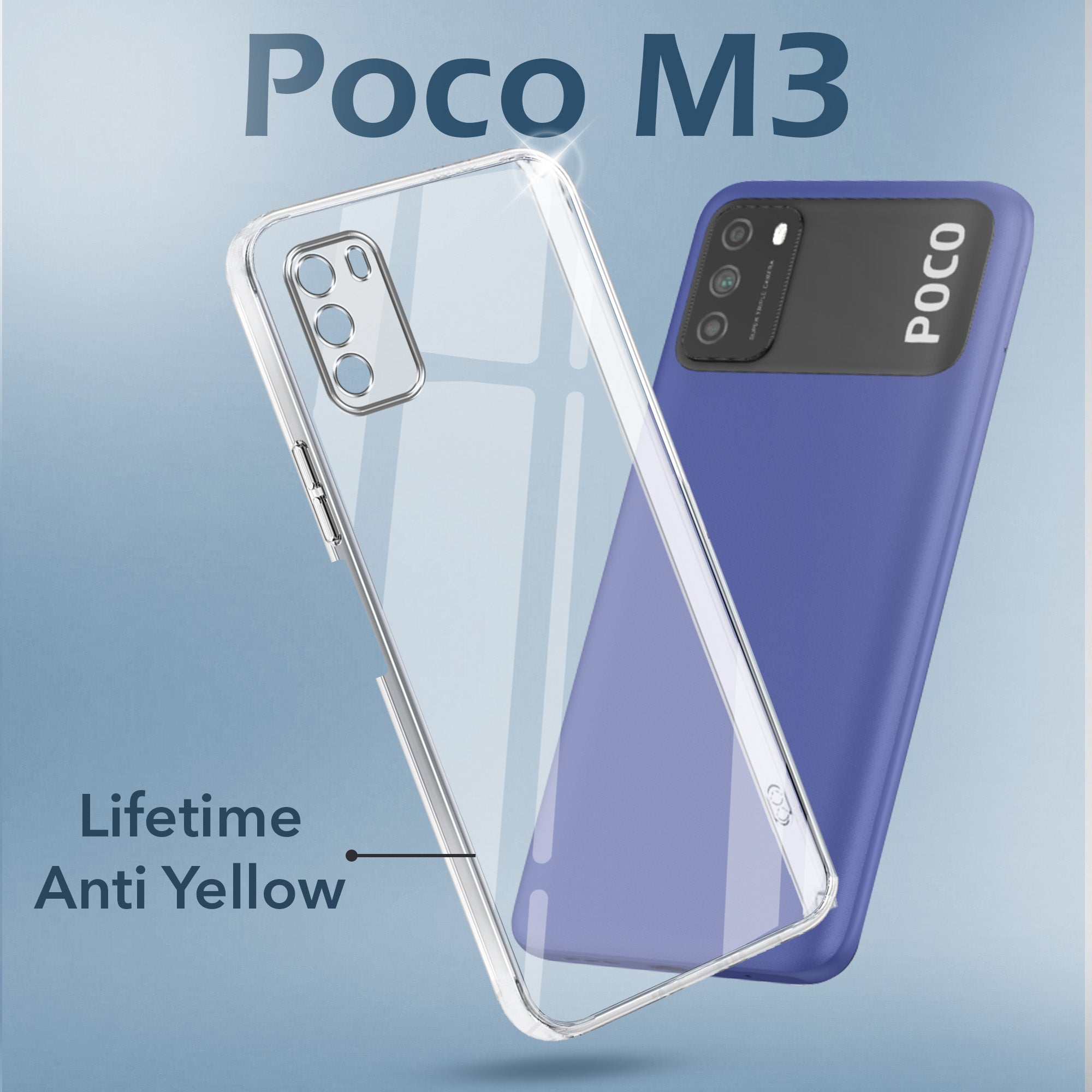 For Xiaomi Poco M3 Back Cover Case (Hard Anti Yellow Clear Case | Sleek Hard Crystal Clear | Drop & Camera Protection | Shockproof Polycarbonate)