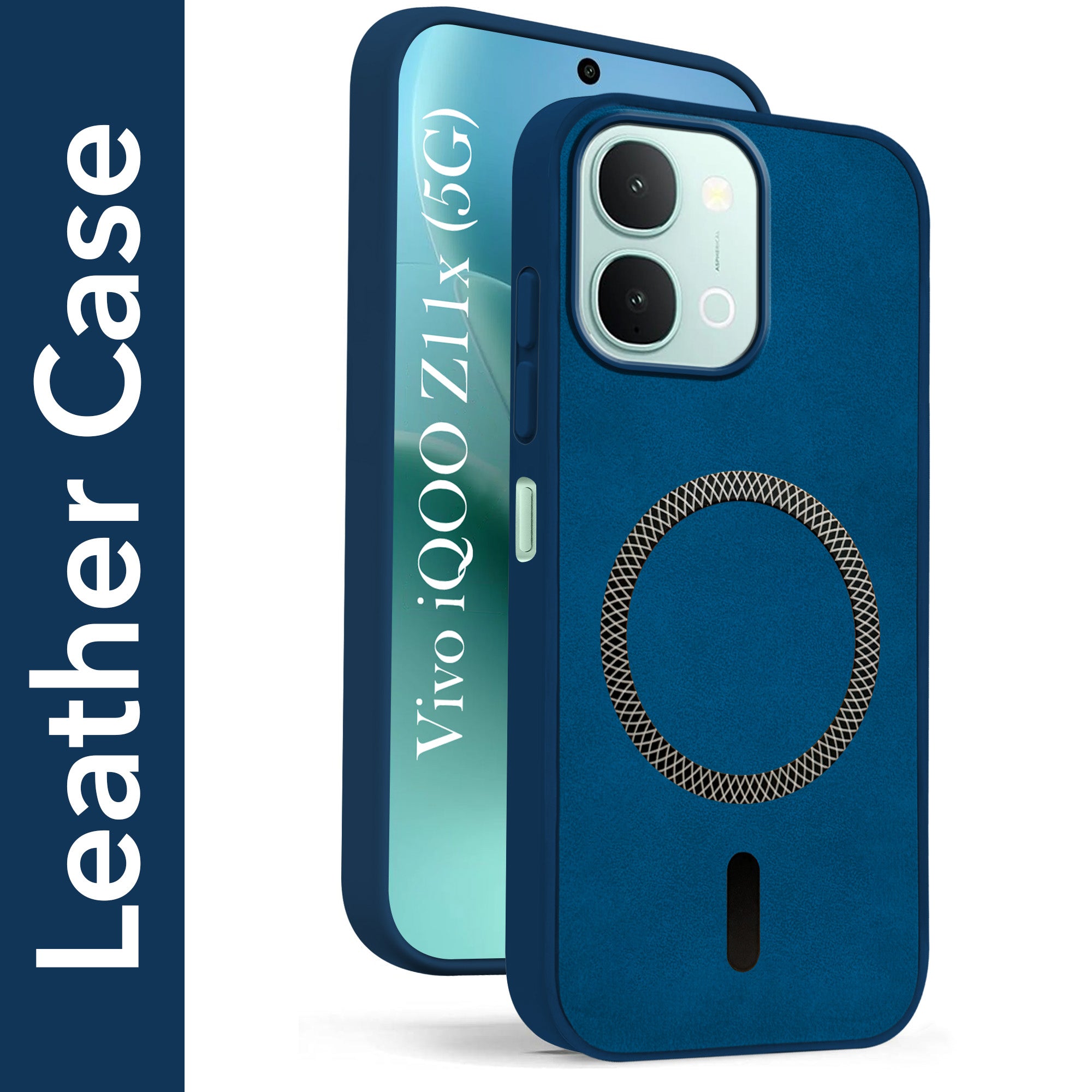 For Vivo iQOO Z11x 5G Back Cover Case Leather Finish (MagSafe Compatible Wireless Charging | Soft Touch | Camera Bump Protection)