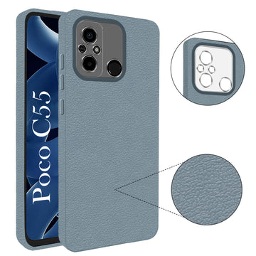 For Poco C55 Back Cover Case (Glass Like Camera Protection | Leather Feel | Minimalist Professional Grip)