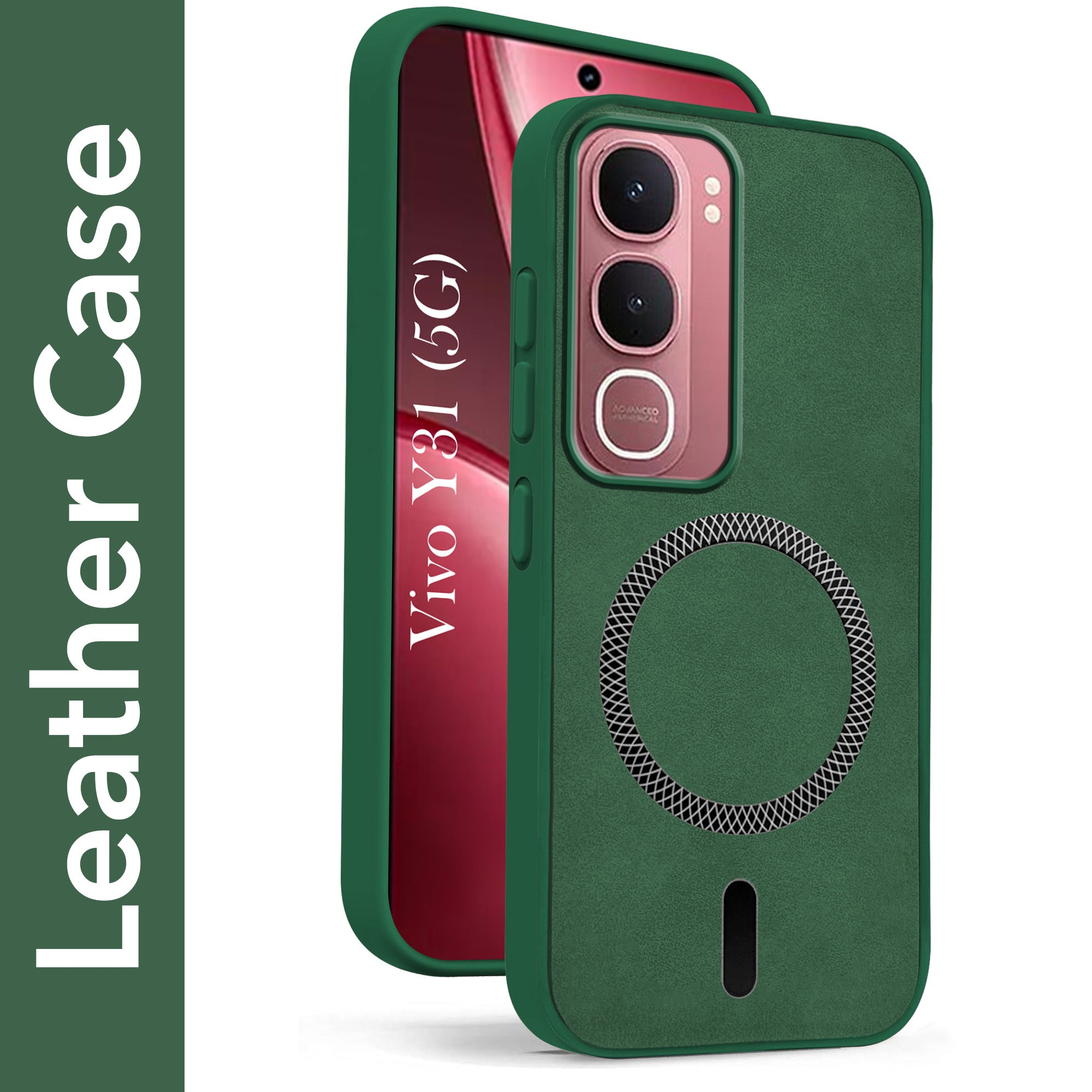 For Vivo Y31 5G Back Cover Case Leather Finish (MagSafe Compatible Wireless Charging | Soft Touch | Camera Bump Protection)