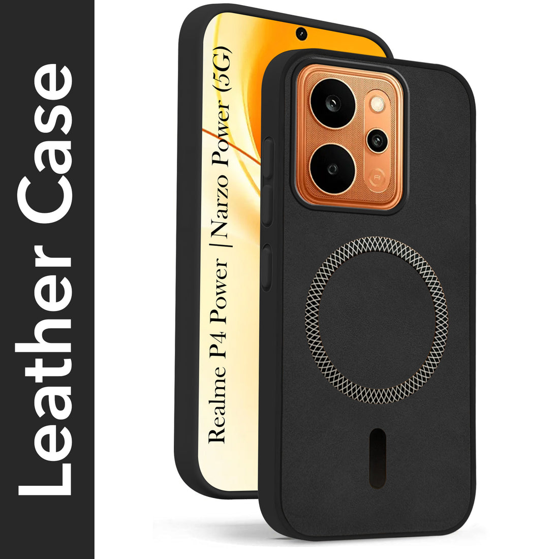 For Realme P4 Power 5G | Realme Narzo Power Back Cover Case Leather Finish (MagSafe Compatible Wireless Charging | Soft Touch | Camera Bump Protection)