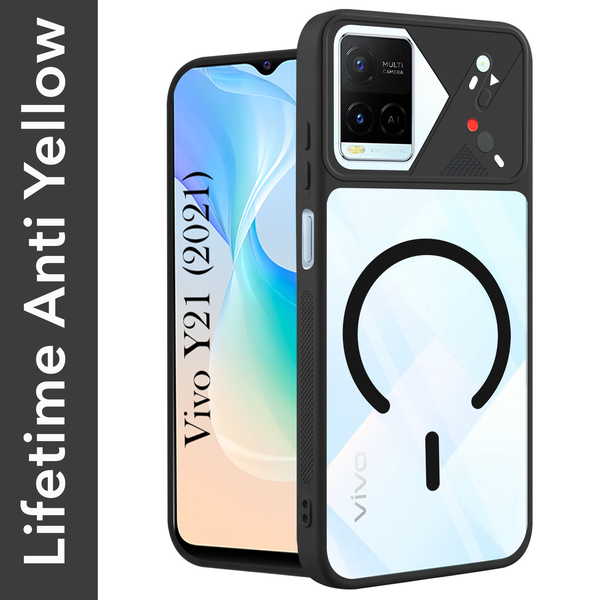 For Vivo Y21 2021 Back Cover Case Lifetime Anti-Yellow Clear (Camera Protection | Side Grip | Wireless MagSafe Compatible)