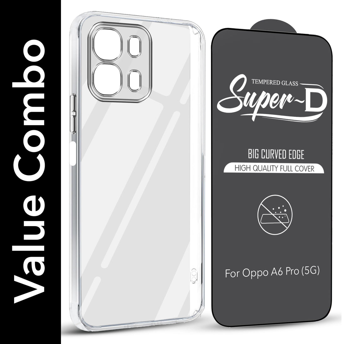 For Oppo A6 Pro Combo with Back Cover and 9H Tempered Glass (Lifetime Anti-Yellow | Sleek Hard Crystal | Oleophobic Coating Screen Glass)
