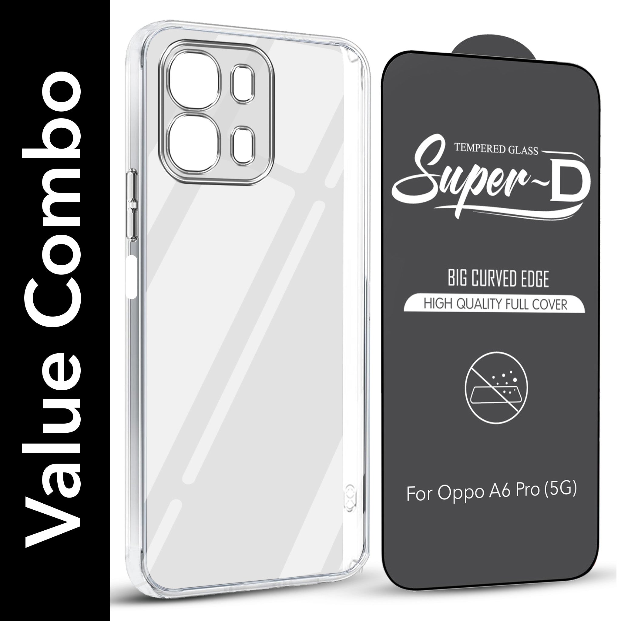 For Oppo A6 Pro Combo with Back Cover and 9H Tempered Glass (Lifetime Anti-Yellow | Sleek Hard Crystal | Oleophobic Coating Screen Glass)