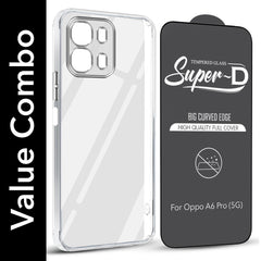 For Oppo A6 Pro Combo with Back Cover and 9H Tempered Glass (Lifetime Anti-Yellow | Sleek Hard Crystal | Oleophobic Coating Screen Glass)