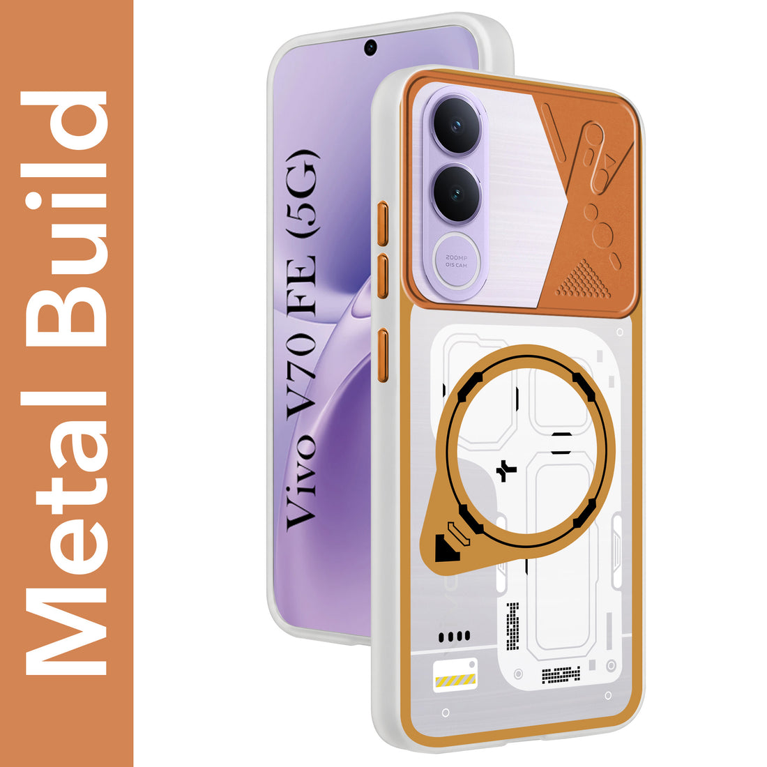For Vivo V70 FE 5G Metallic Back Cover Case (Metallic Camera Protection & Buttons | Translucent Milky Shade | Hard Polycarbonate)