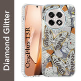 For OnePlus 13R Back Cover Case (Luxury Floral Glitter Cute Butterfly | Diamond Studded Camera Bump | Girls & Women Design)