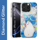 For iPhone 16 Pro Max Back Cover Case (Luxury Floral Glitter Cute Butterfly | Diamond Studded Camera Bump | Girls & Women Design)