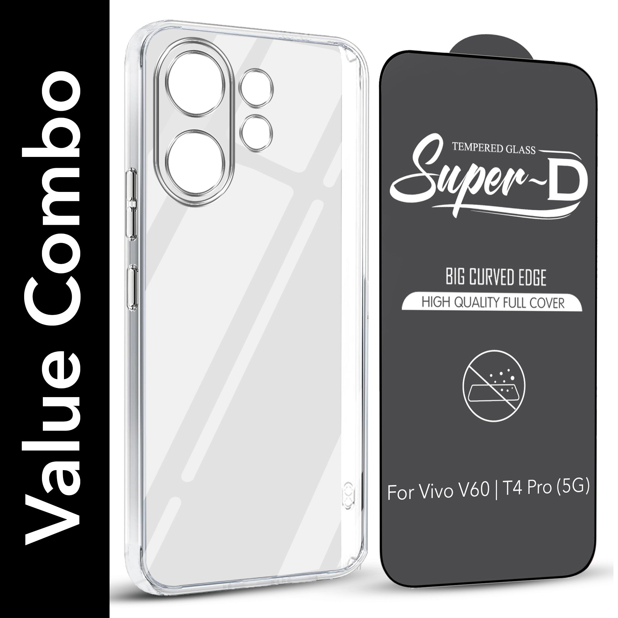 For Vivo V60 | Vivo T4 Pro Combo with Back Cover and 9H Tempered Glass (Lifetime Anti-Yellow | Sleek Hard Crystal | Oleophobic Coating Screen Glass)