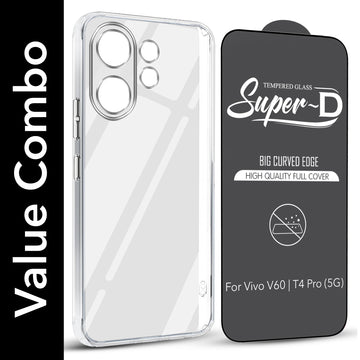 For Vivo V60 | Vivo T4 Pro Combo with Back Cover and 9H Tempered Glass (Lifetime Anti-Yellow | Sleek Hard Crystal | Oleophobic Coating Screen Glass)
