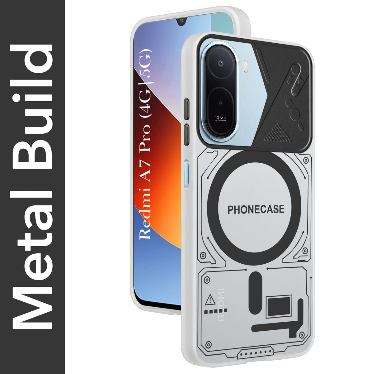 For Redmi A7 Pro 4G|5G Metallic Back Cover Case (Metallic Camera Protection & Buttons | Translucent Milky Shade | Hard Polycarbonate)