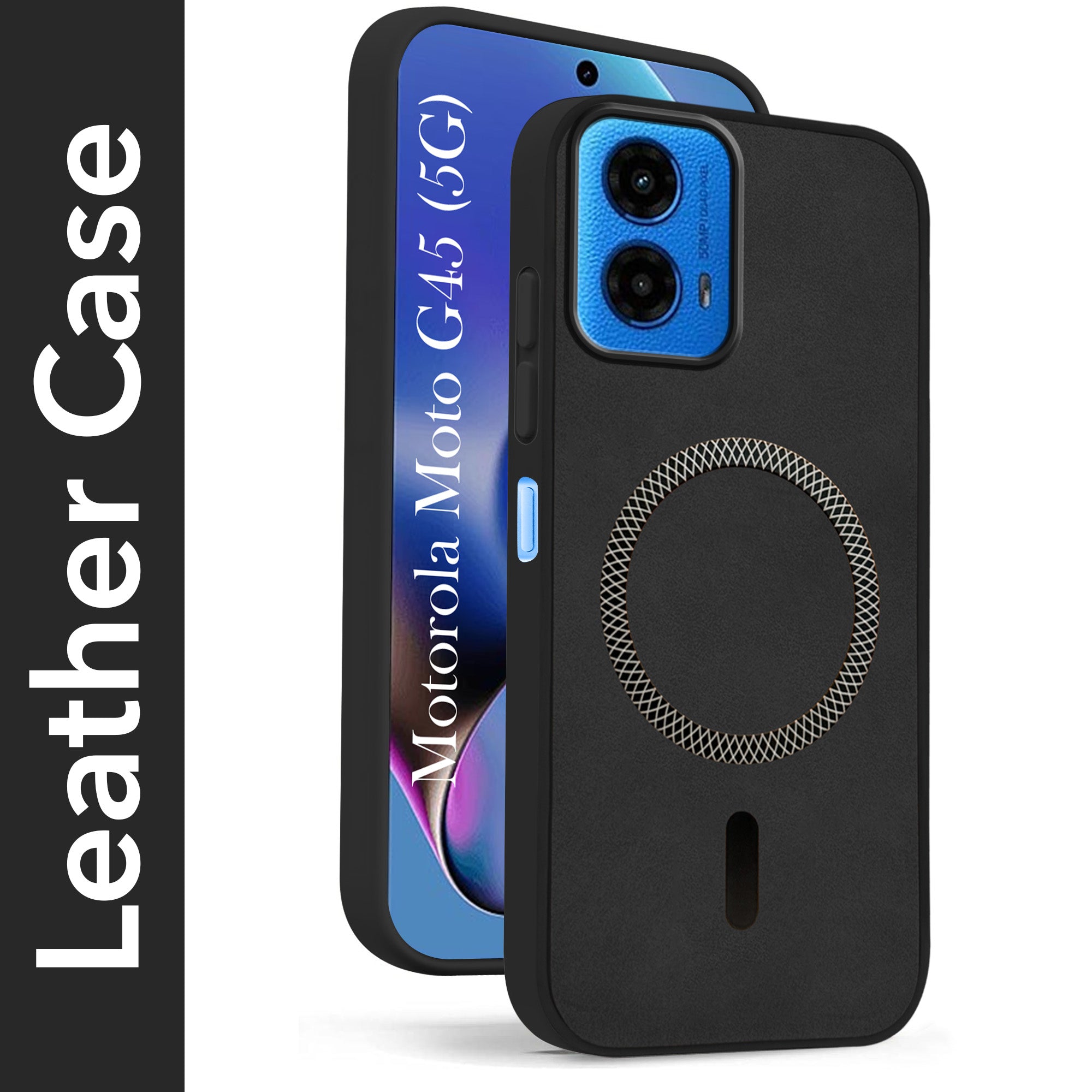 For Motorola Moto G45 Back Cover Case Leather Finish (MagSafe Compatible Wireless Charging | Soft Touch | Camera Bump Protection)