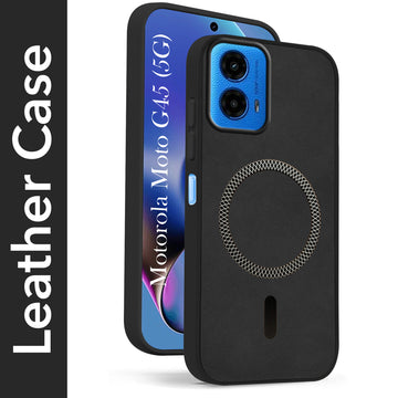 For Motorola Moto G45 Back Cover Case Leather Finish (MagSafe Compatible Wireless Charging | Soft Touch | Camera Bump Protection)