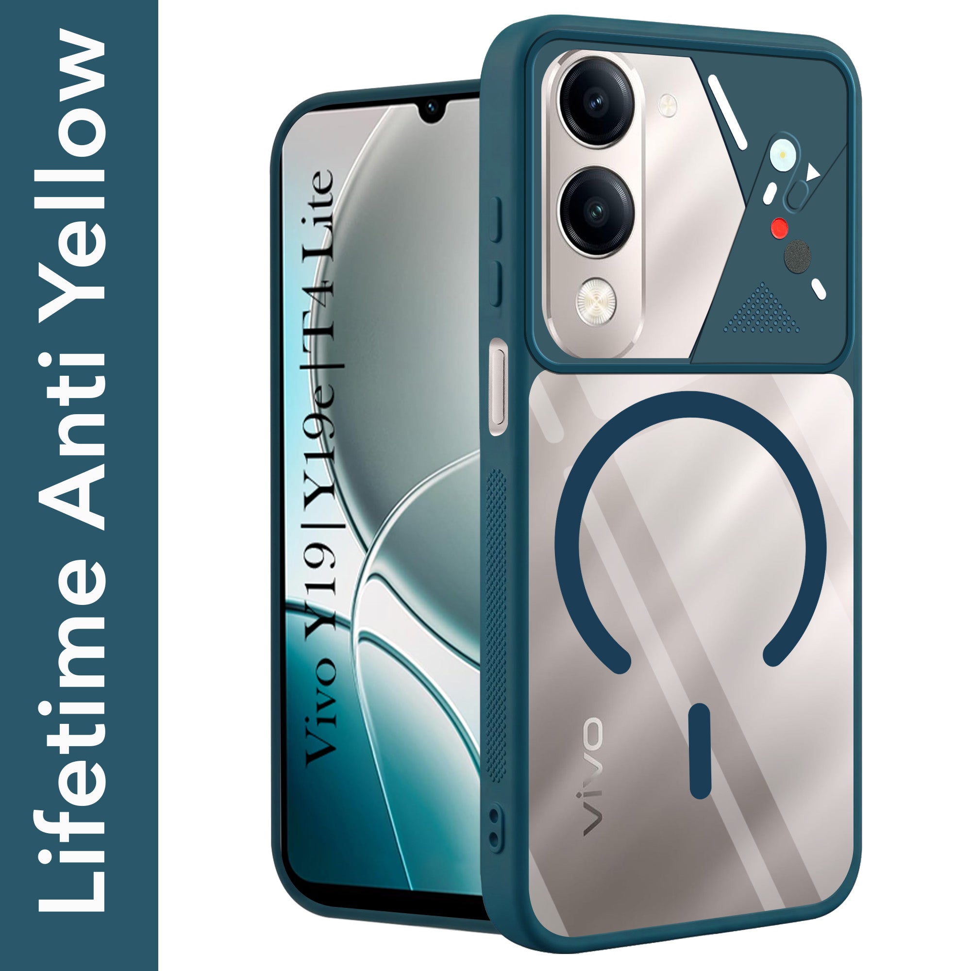 For Vivo Y19 | Vivo Y19e | Vivo T4 Lite Back Cover Case Lifetime Anti-Yellow Clear (Camera Protection | Side Grip | Wireless MagSafe Compatible)