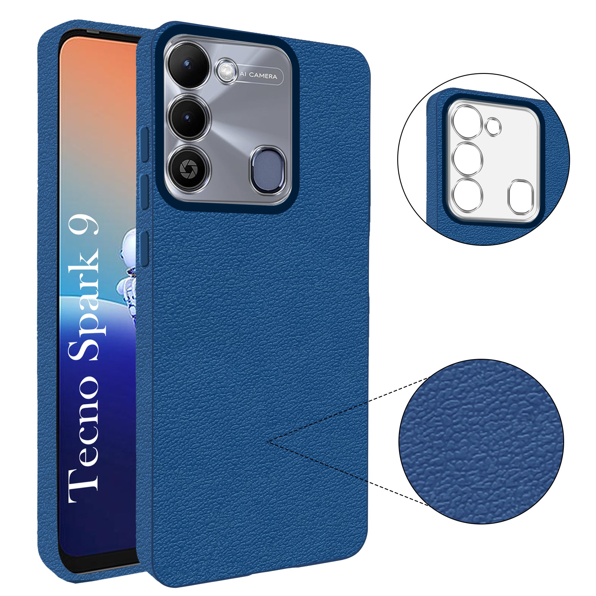 For Tecno Spark 9 Back Cover Case (Glass Like Camera Protection | Leather Feel | Minimalist Professional Grip)