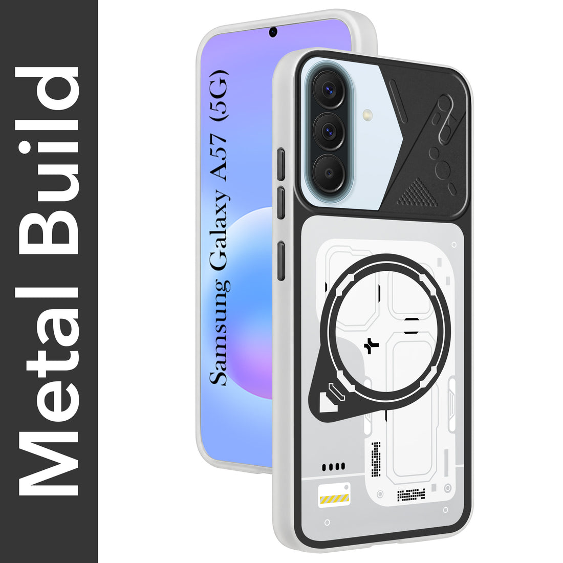 For Samsung Galaxy A57 5G Metallic Back Cover Case (Metallic Camera Protection & Buttons | Translucent Milky Shade | Hard Polycarbonate)