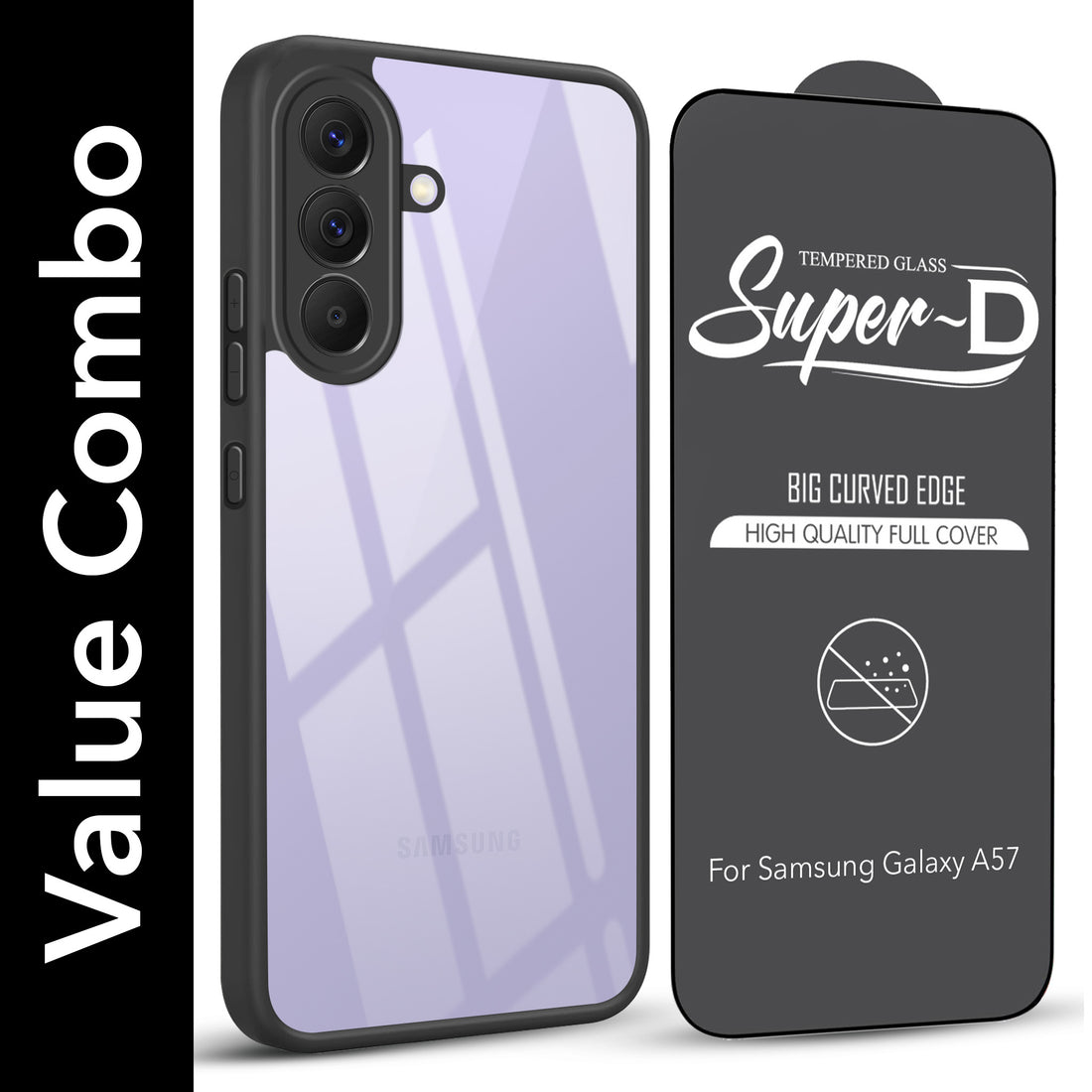 For Samsung Galaxy A57 5G Combo with Back Cover and 9H Tempered Glass (Lifetime Anti-Yellow | Crystal Clear Shockproof | Oleophobic Coating Screen Glass)
