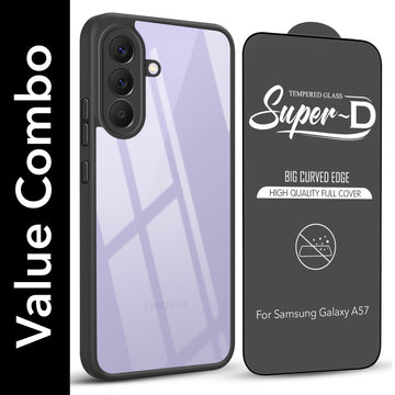 For Samsung Galaxy A57 5G Combo with Back Cover and 9H Tempered Glass (Lifetime Anti-Yellow | Crystal Clear Shockproof | Oleophobic Coating Screen Glass)