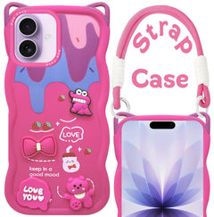 For Apple iPhone 17 Back Case Cover Strap (3D Embossed Figures | Strap Holder | 360* Soft Cushion with Camera Bump)