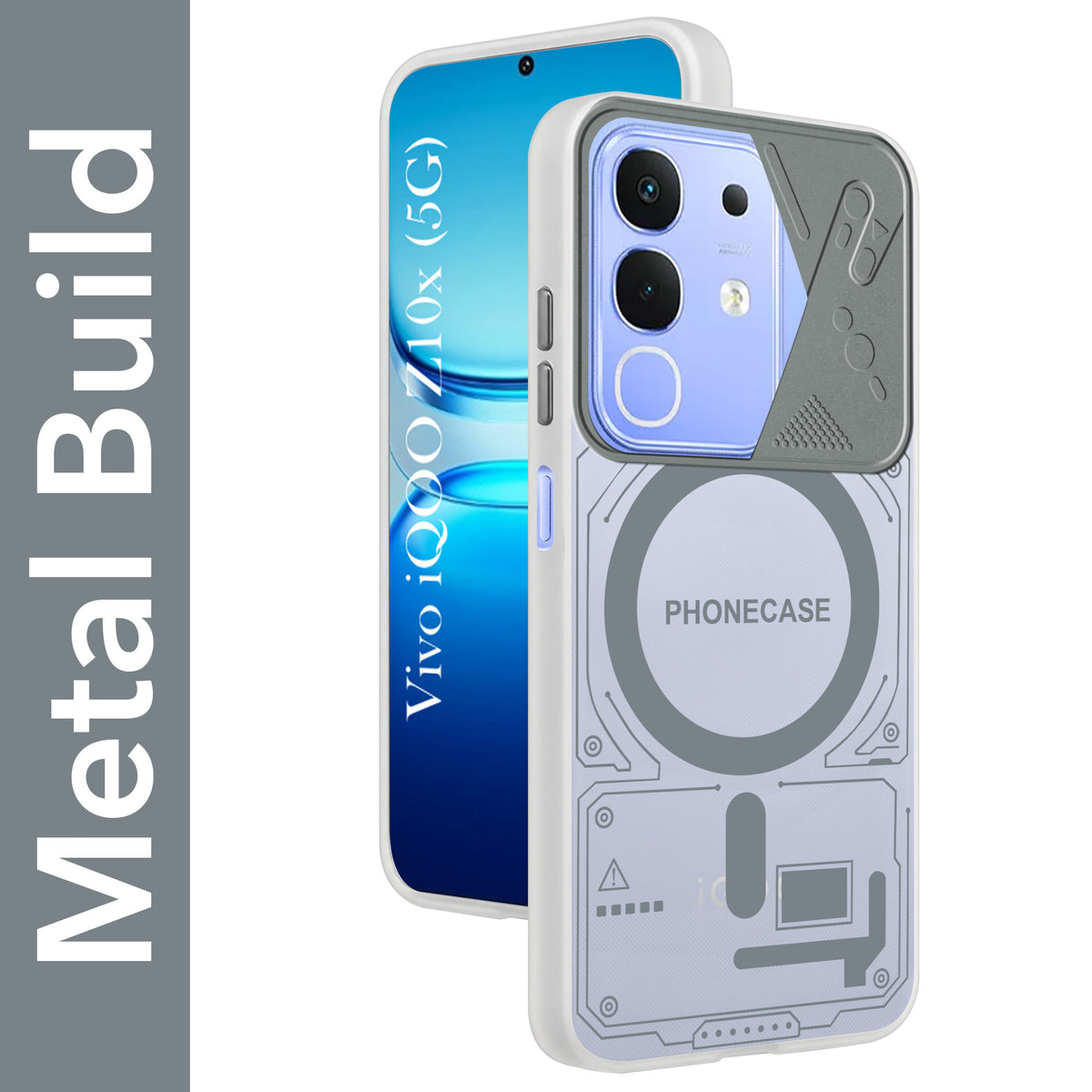 For Vivo iQOO Z10x Metallic Back Cover Case (Metallic Camera Protection & Buttons | Translucent Milky Shade | Hard Polycarbonate)