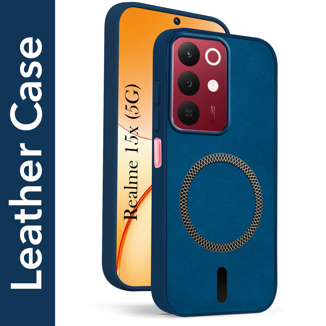 For Realme 15X Back Cover Case Leather Finish (MagSafe Compatible Wireless Charging | Soft Touch | Camera Bump Protection)