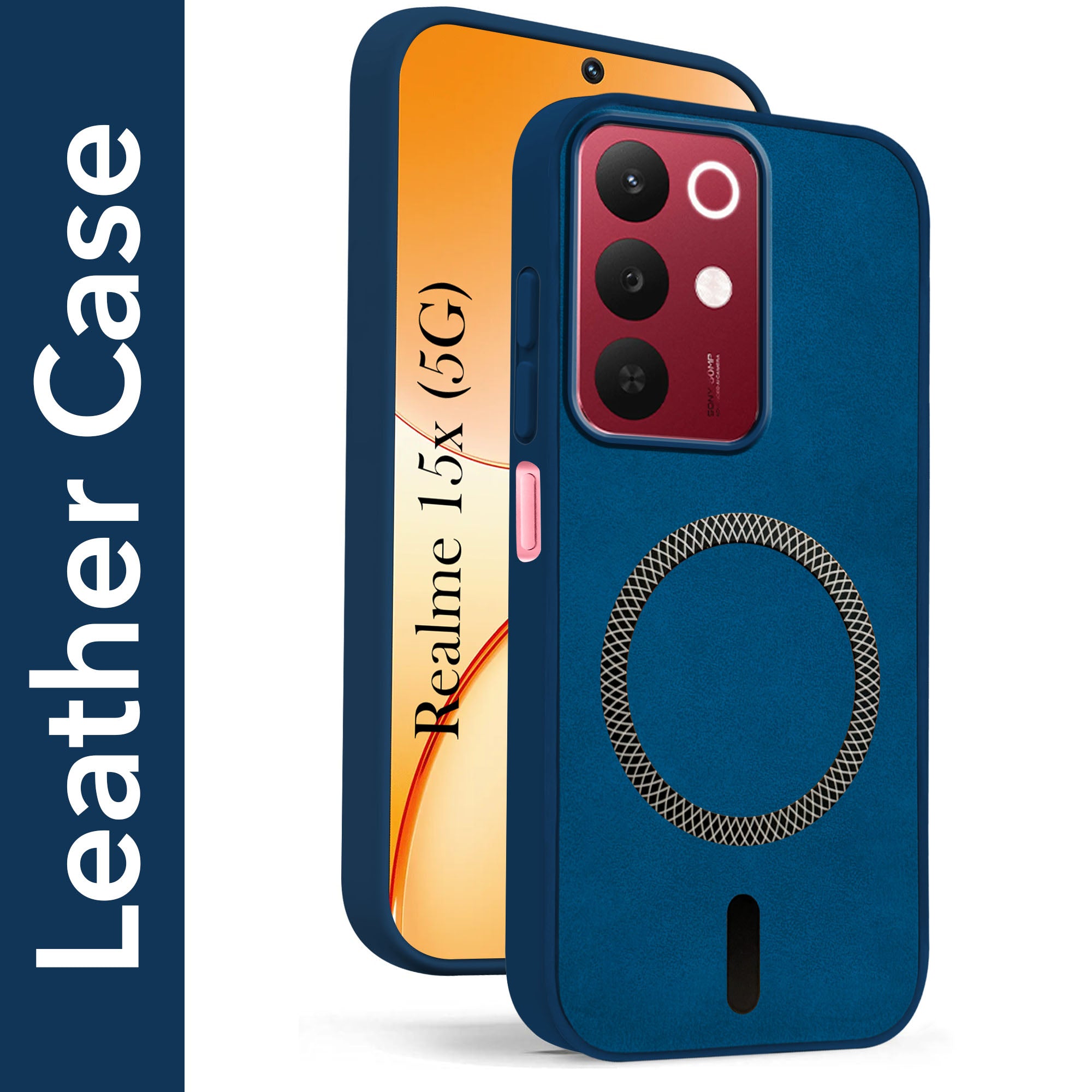 For Realme 15X Back Cover Case Leather Finish (MagSafe Compatible Wireless Charging | Soft Touch | Camera Bump Protection)