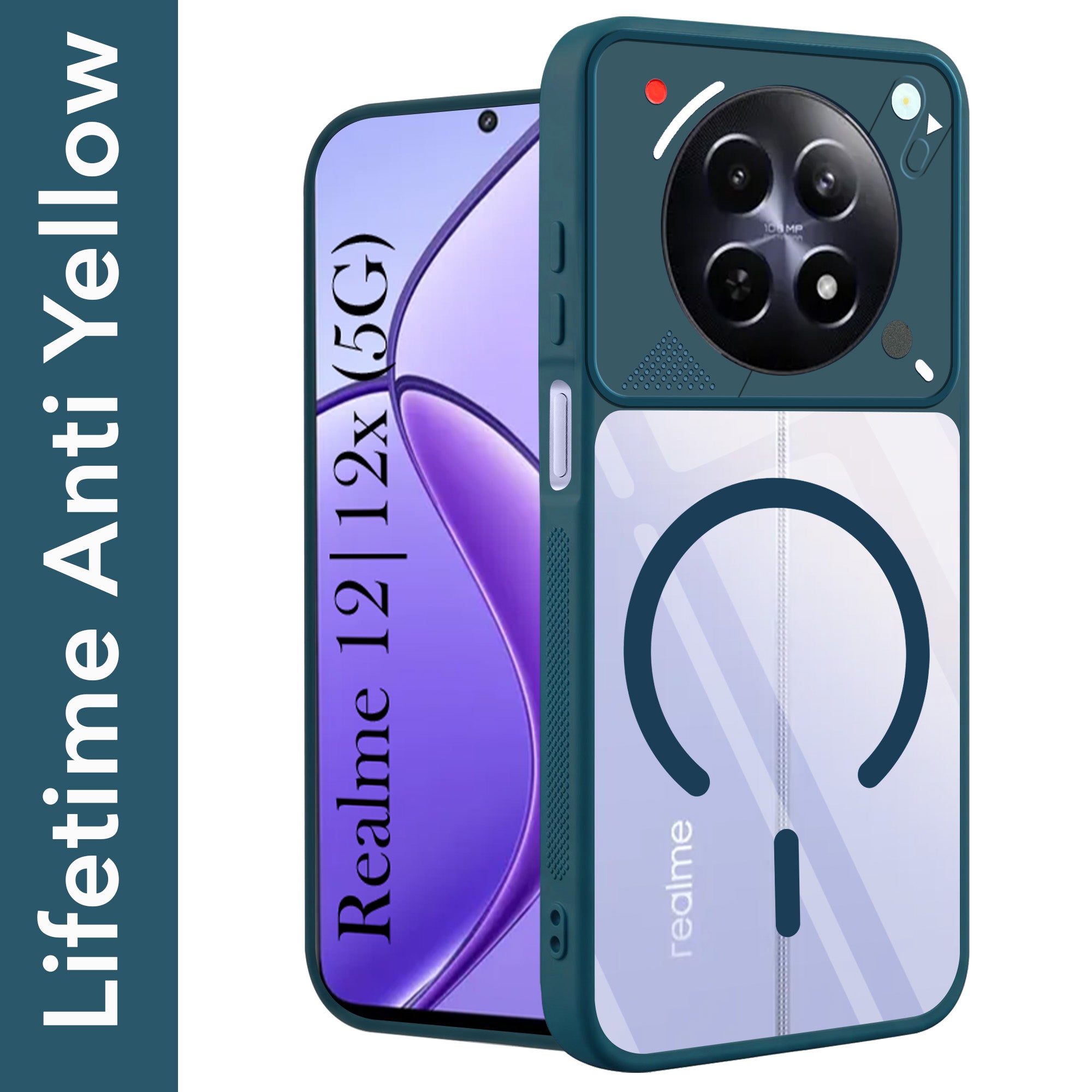 For Realme 12 | Realme 12X Back Cover Case Lifetime Anti-Yellow Clear (Camera Protection | Side Grip | Wireless MagSafe Compatible)