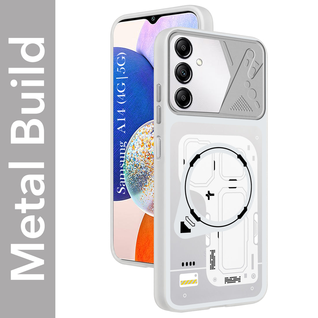 For Samsung Galaxy A14 4G | 5G Metallic Back Cover Case (Metallic Camera Protection & Buttons | Translucent Milky Shade | Hard Polycarbonate)