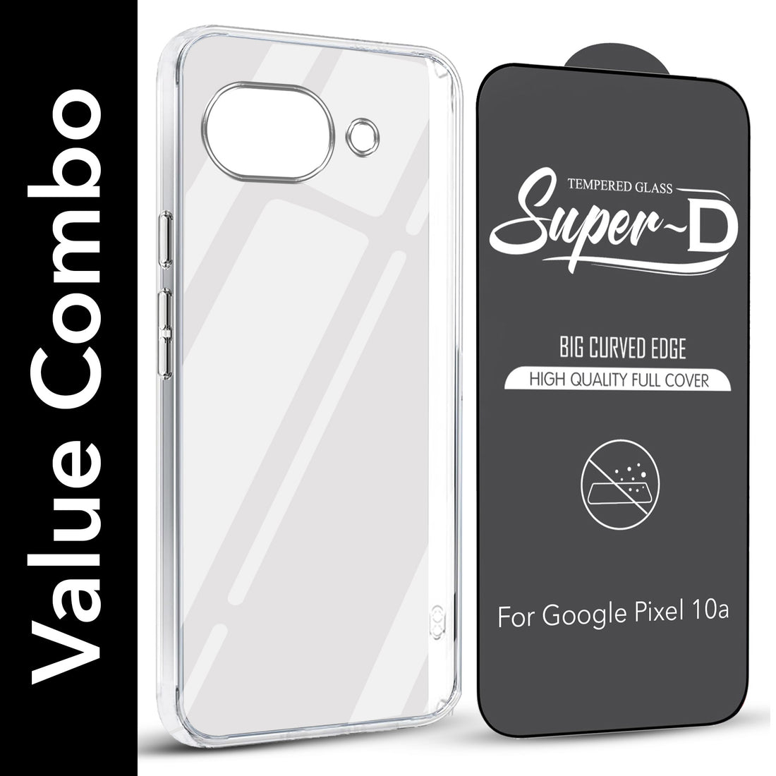 For Google Pixel 10a Combo with Back Cover and 9H Tempered Glass (Lifetime Anti-Yellow | Sleek Hard Crystal | Oleophobic Coating Screen Glass)