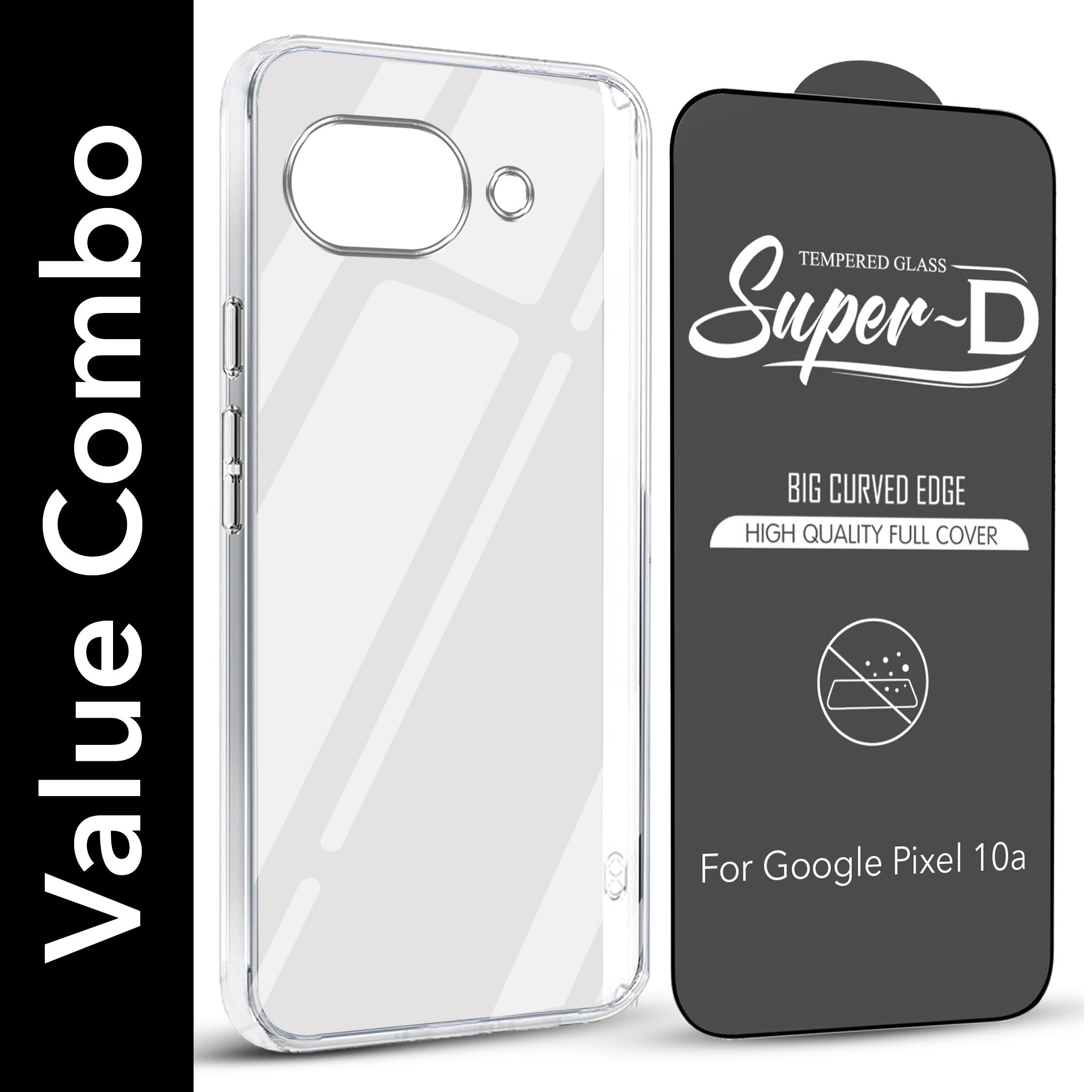 For Google Pixel 10a Combo with Back Cover and 9H Tempered Glass (Lifetime Anti-Yellow | Sleek Hard Crystal | Oleophobic Coating Screen Glass)