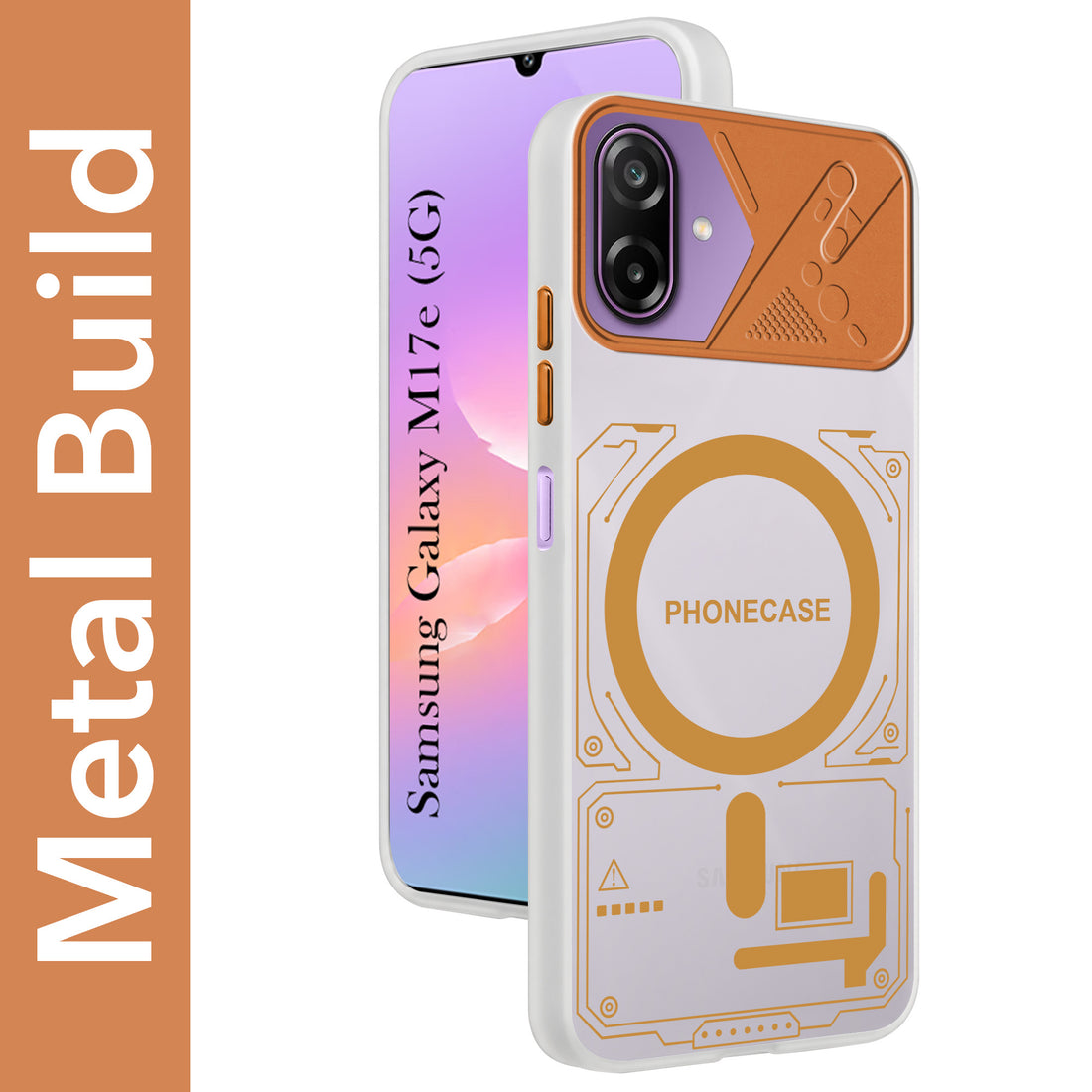 For Samsung Galaxy M17e Metallic Back Cover Case (Metallic Camera Protection & Buttons | Translucent Milky Shade | Hard Polycarbonate)