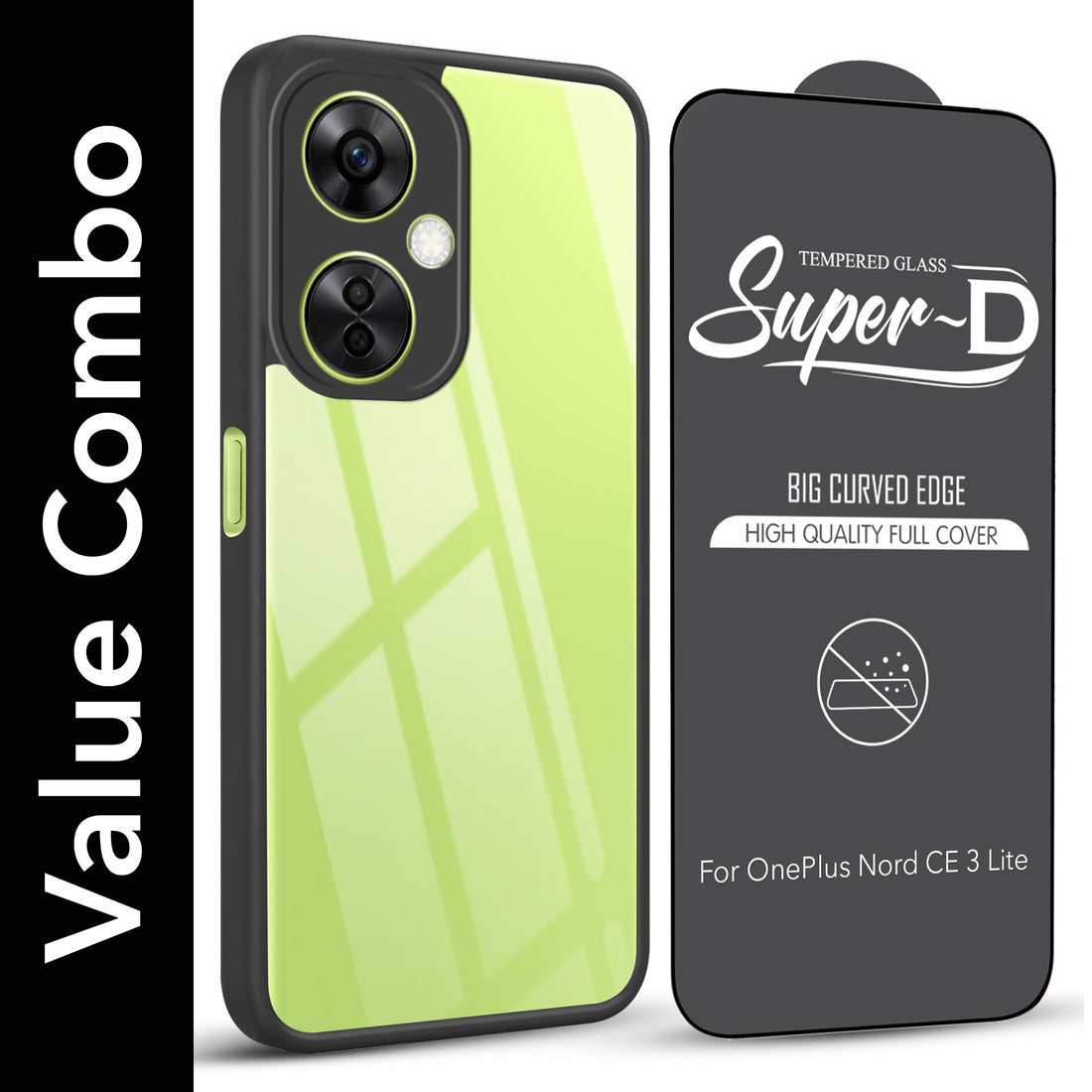 For OnePlus Nord CE 3 Lite Combo with Back Cover and 9H Tempered Glass (Lifetime Anti-Yellow | Crystal Clear Shockproof | Oleophobic Coating Screen Glass)