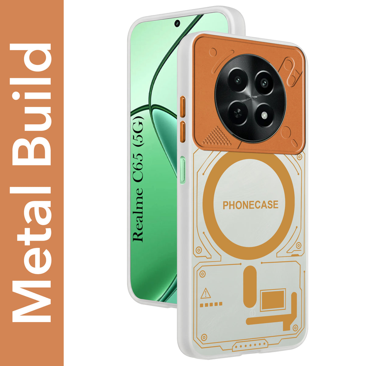 For Realme C65 5G Metallic Back Cover Case (Metallic Camera Protection & Buttons | Translucent Milky Shade | Hard Polycarbonate)