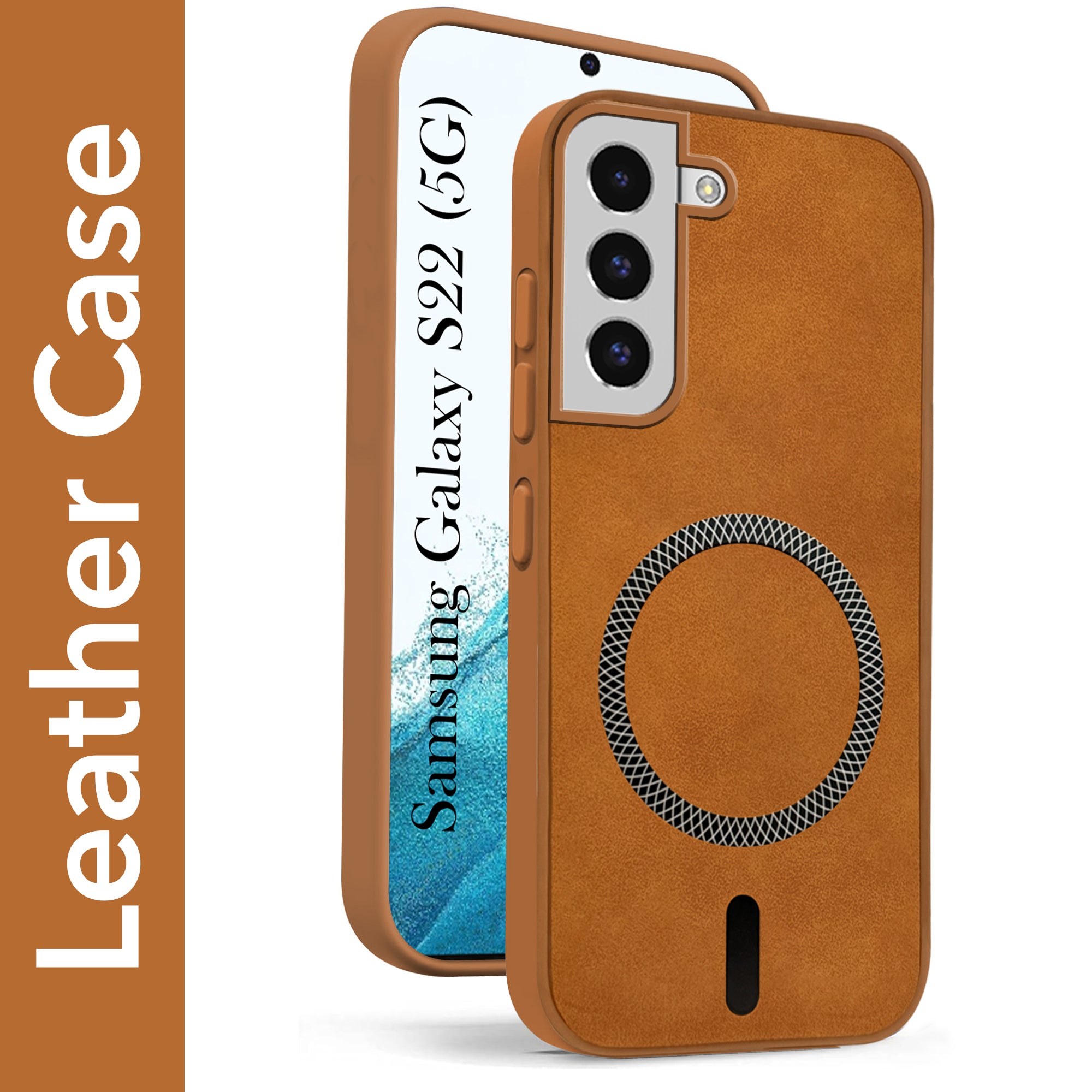 For Samsung Galaxy S22 Back Cover Case Leather Finish (MagSafe Compatible Wireless Charging | Soft Touch | Camera Bump Protection)