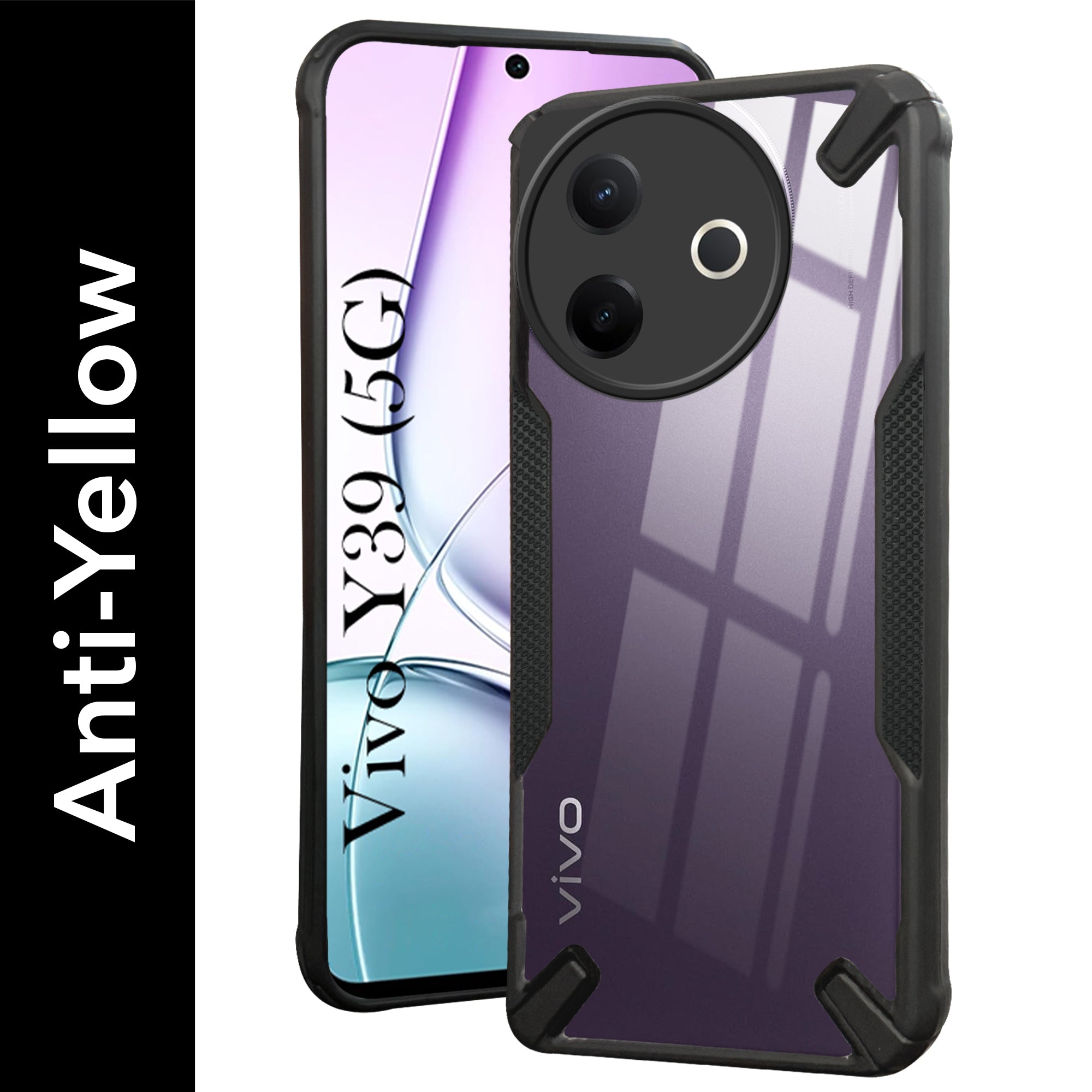 For Vivo Y39 Back Cover Case (Hybrid Crystal | Ultimate Shockproof Bumpers | Anti Yellow | Rugged Armor | Black )